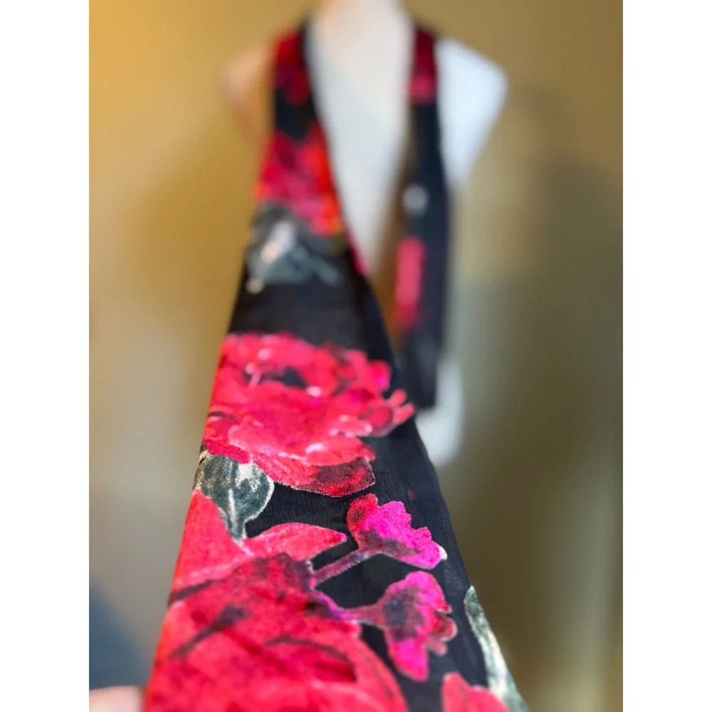 Black Floral Velvet Burnout Scarf Shawl Wrap boho whimsigoth Y2K fairy red green